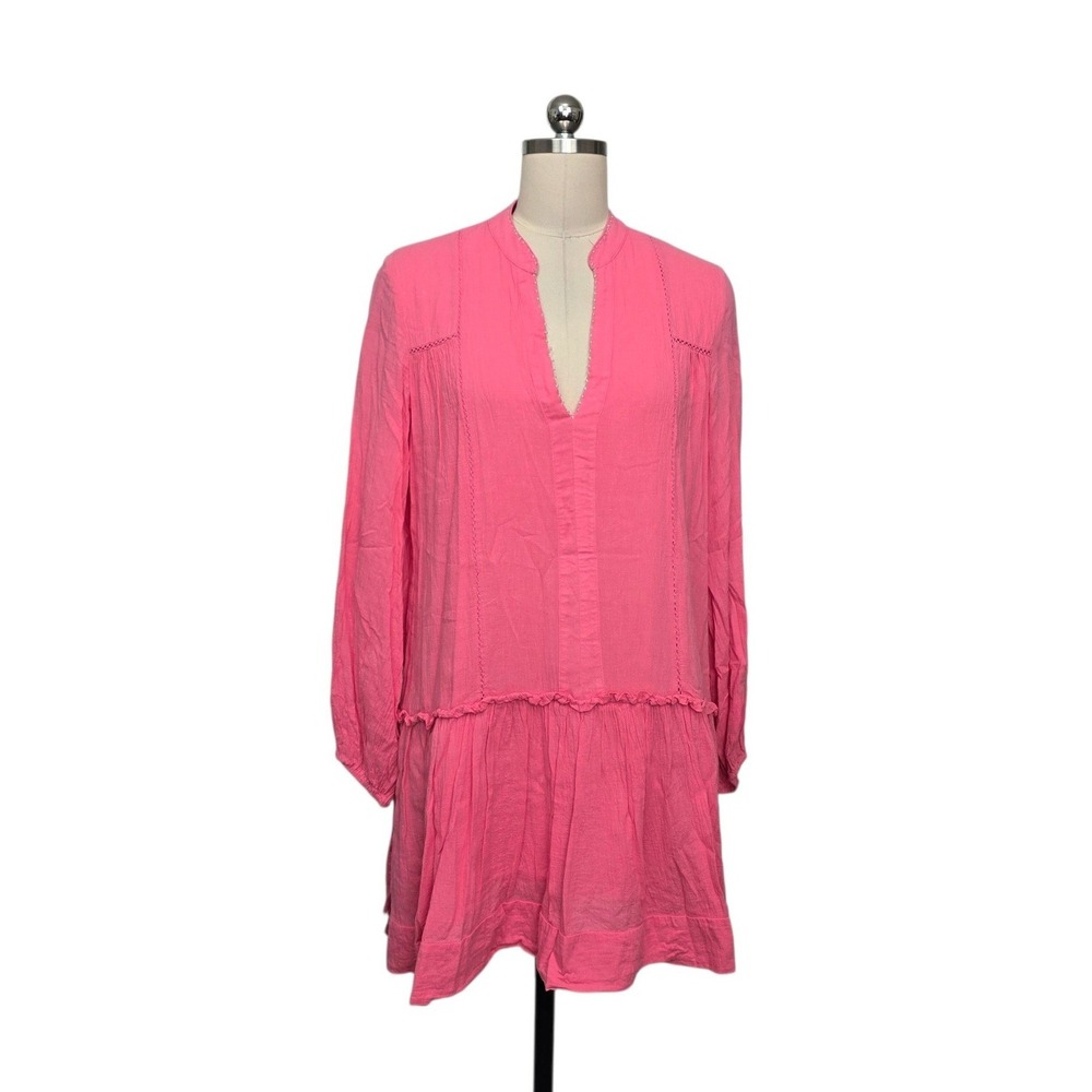 Pomander Place Pink Cotton Gauze Tiered Ruffle Tunic Mini Dress Small Y20649T